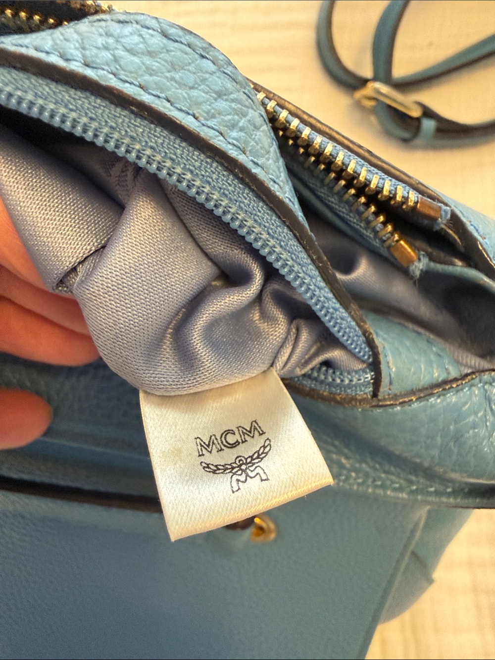 MCM Light Blue Leather First Lady Top Handle Bag - Picture 6 of 14
